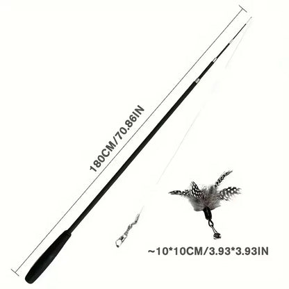 Interactive Long Extendable Pole Cat Toy with Artificial Feathers Pet Supplies for Cats Pet Toy