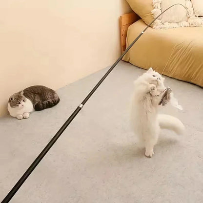 Interactive Long Extendable Pole Cat Toy with Artificial Feathers Pet Supplies for Cats Pet Toy