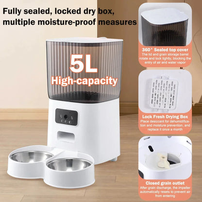 5L Smart WiFi Pet Feeder with HD Camera — Automatic Cat & Dog Food Dispenser, Programmable Timer & 304 Stainless Steel Bowl